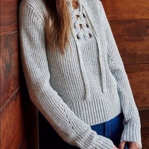 grey lace up sweater